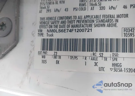 2015 Ford Transit Connect Xl z USA, uszkodzony, nr VIN NM0LS6E74F1200721